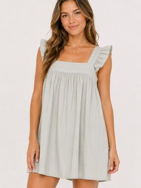 Maree Maree Sage Green Pink Pinstripe Babydoll Dress Size M Ruffle Straps